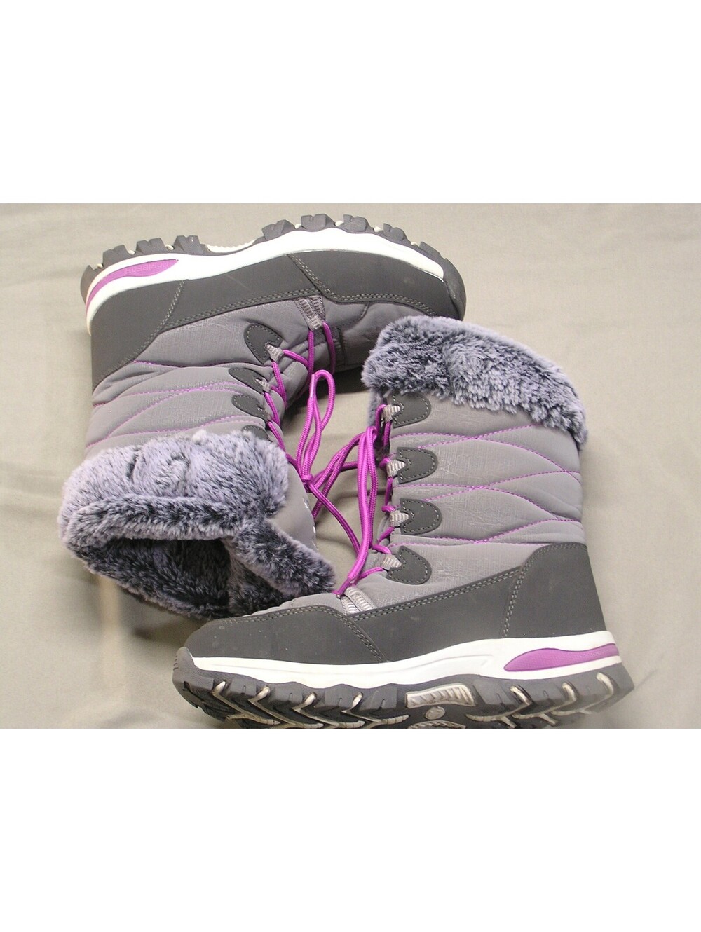 Hobibear Women's Gray and Purple Faux Fir Mid-Calf Snow Boots Size 8.5